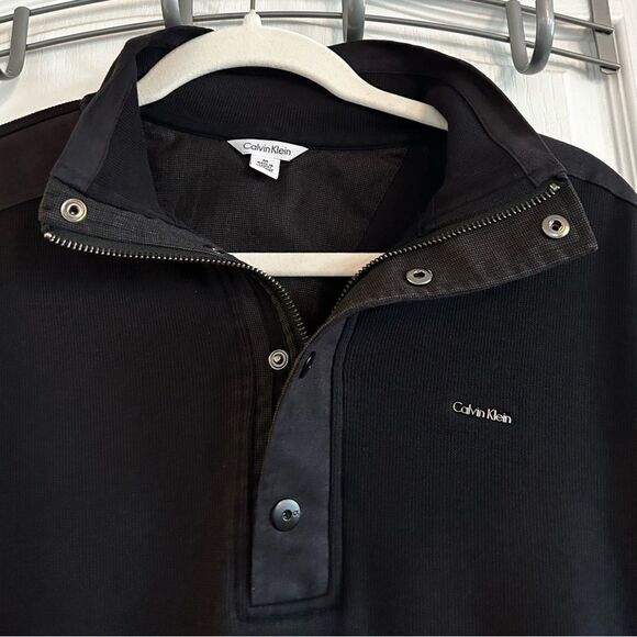 Calvin Klein Men’s 1/4 zip button pullover black sweater Medium EUC - Picture 10 of 15